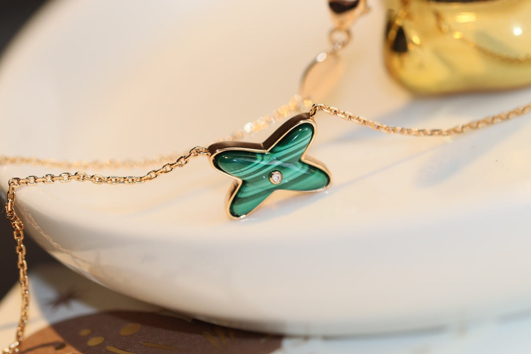 [Rosla]JEUX MALACHITE 1 DIAMOND PINK GOLD NECKLACE