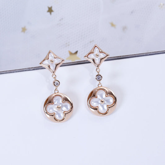 [Rosla]STAR AND SUN PINK GOLD MOP DROP EARRINGS