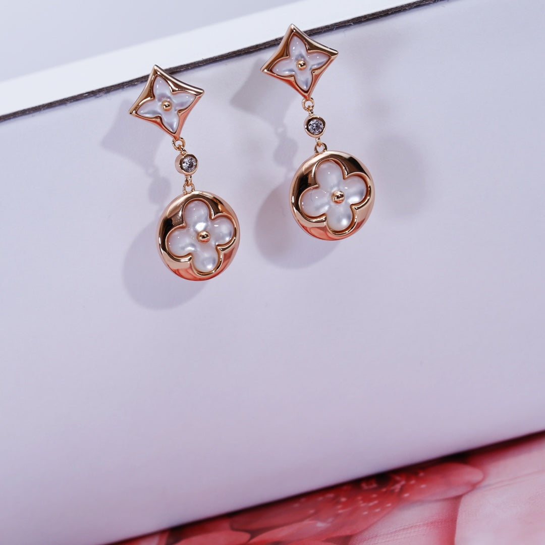 [Rosla]STAR AND SUN PINK GOLD MOP DROP EARRINGS