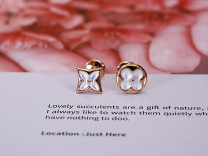 [Rosla]STAR AND SUN PINK GOLD MOP STUD EARRINGS