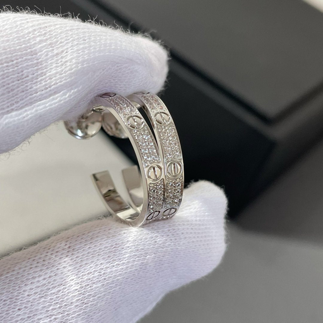 [Rosla]LOVE DIAMOND SILVER HOOP EARRINGS