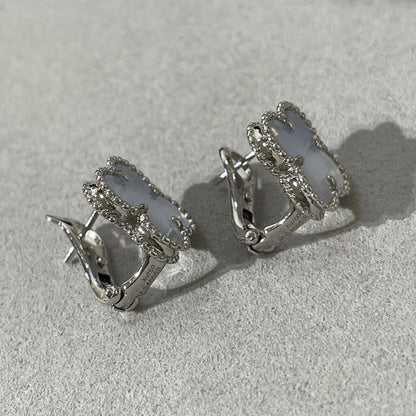 [Rosla]CLOVER CHALCEDONY SILVER STUD EARRINGS