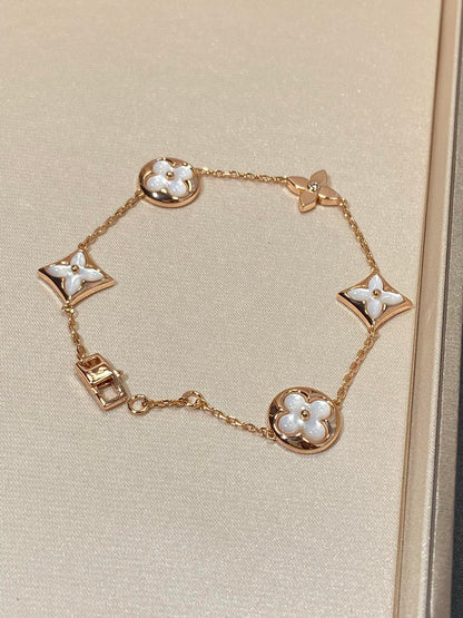 [Rosla]STAR AND SUN 5 MOTIF MOP PINK GOLD BRACELET