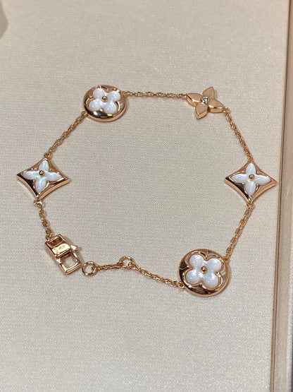 [Rosla]STAR AND SUN 5 MOTIF MOP PINK GOLD BRACELET
