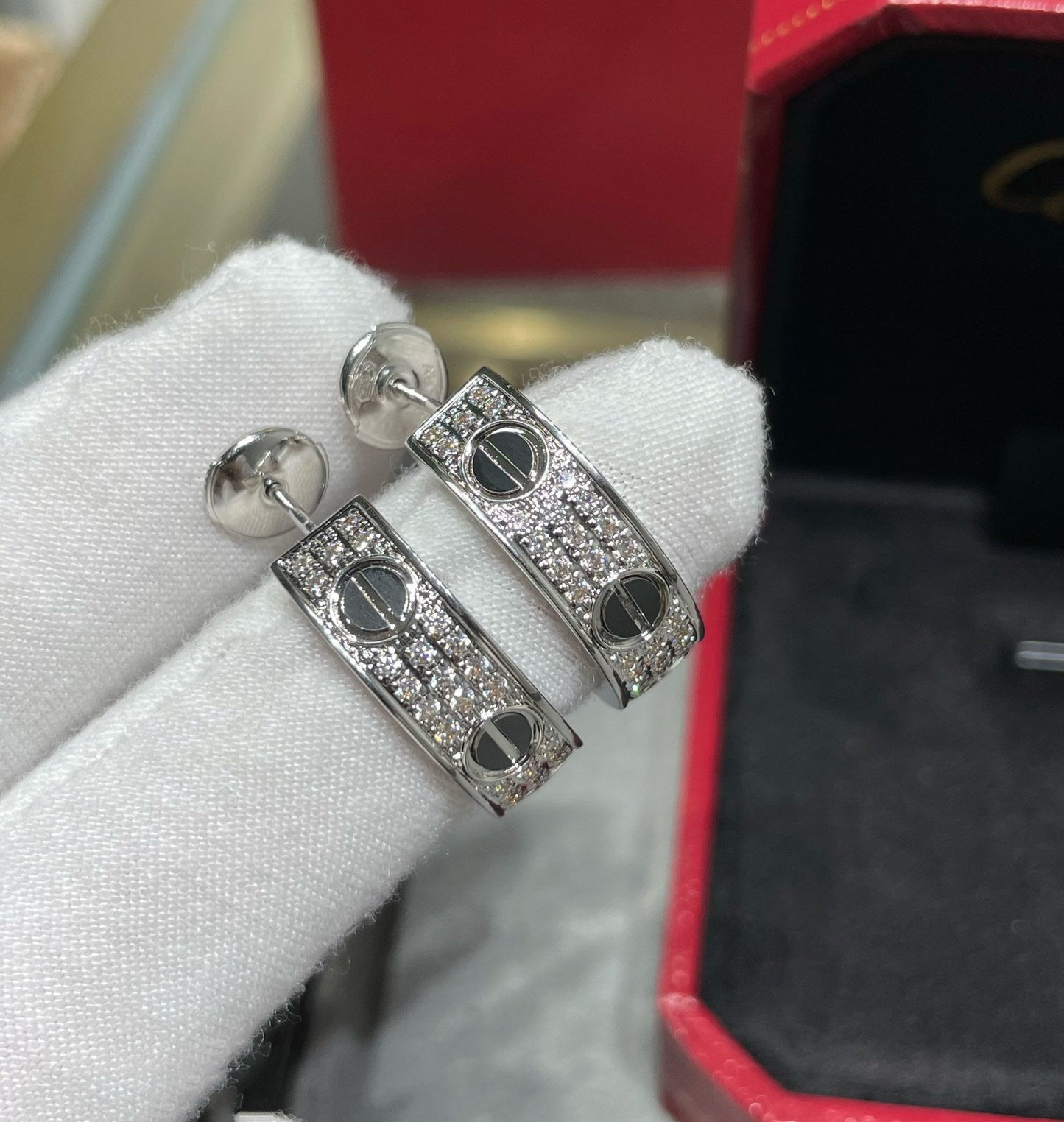 [Rosla]LOVE CERAMIC DIAMOND PAVED SILVER EARRINGS