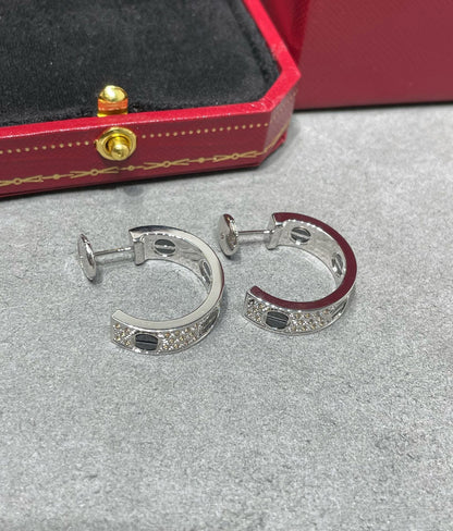 [Rosla]LOVE CERAMIC DIAMOND PAVED SILVER EARRINGS