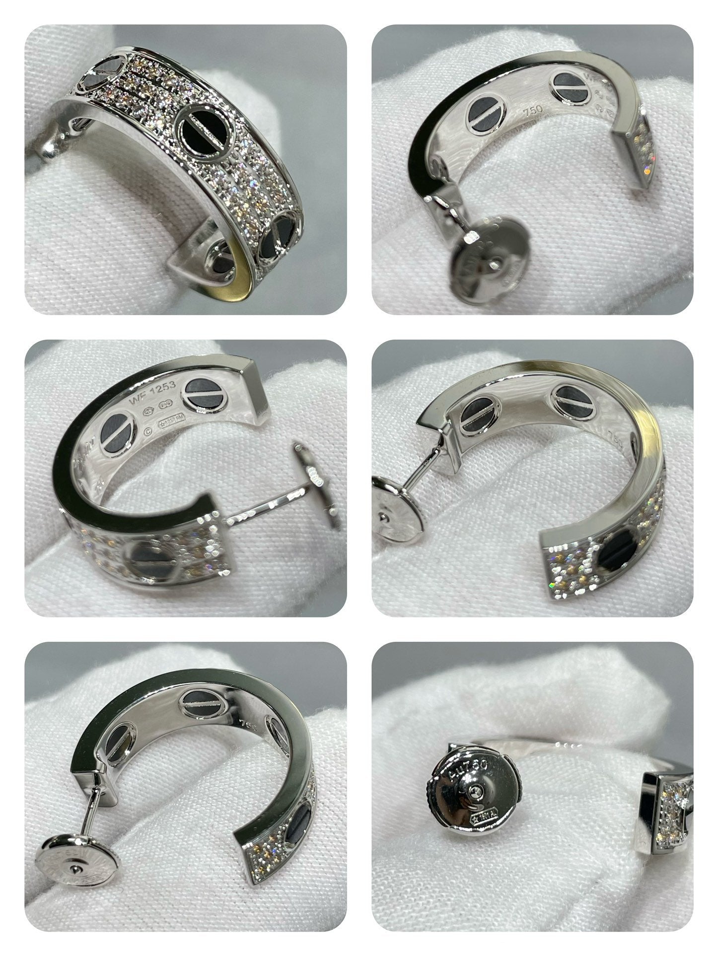 [Rosla]LOVE CERAMIC DIAMOND PAVED SILVER EARRINGS