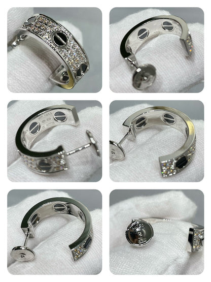 [Rosla]LOVE CERAMIC DIAMOND PAVED SILVER EARRINGS