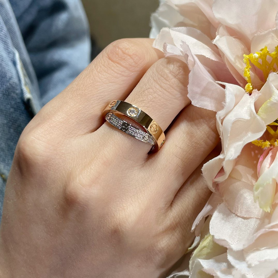 [Rosla]LOVE PINK GOLD SILVER DIAMOND DOUBLE RING