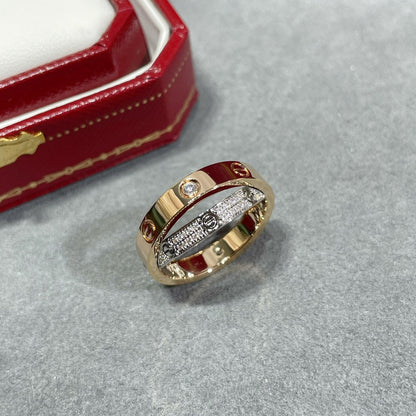 [Rosla]LOVE PINK GOLD SILVER DIAMOND DOUBLE RING