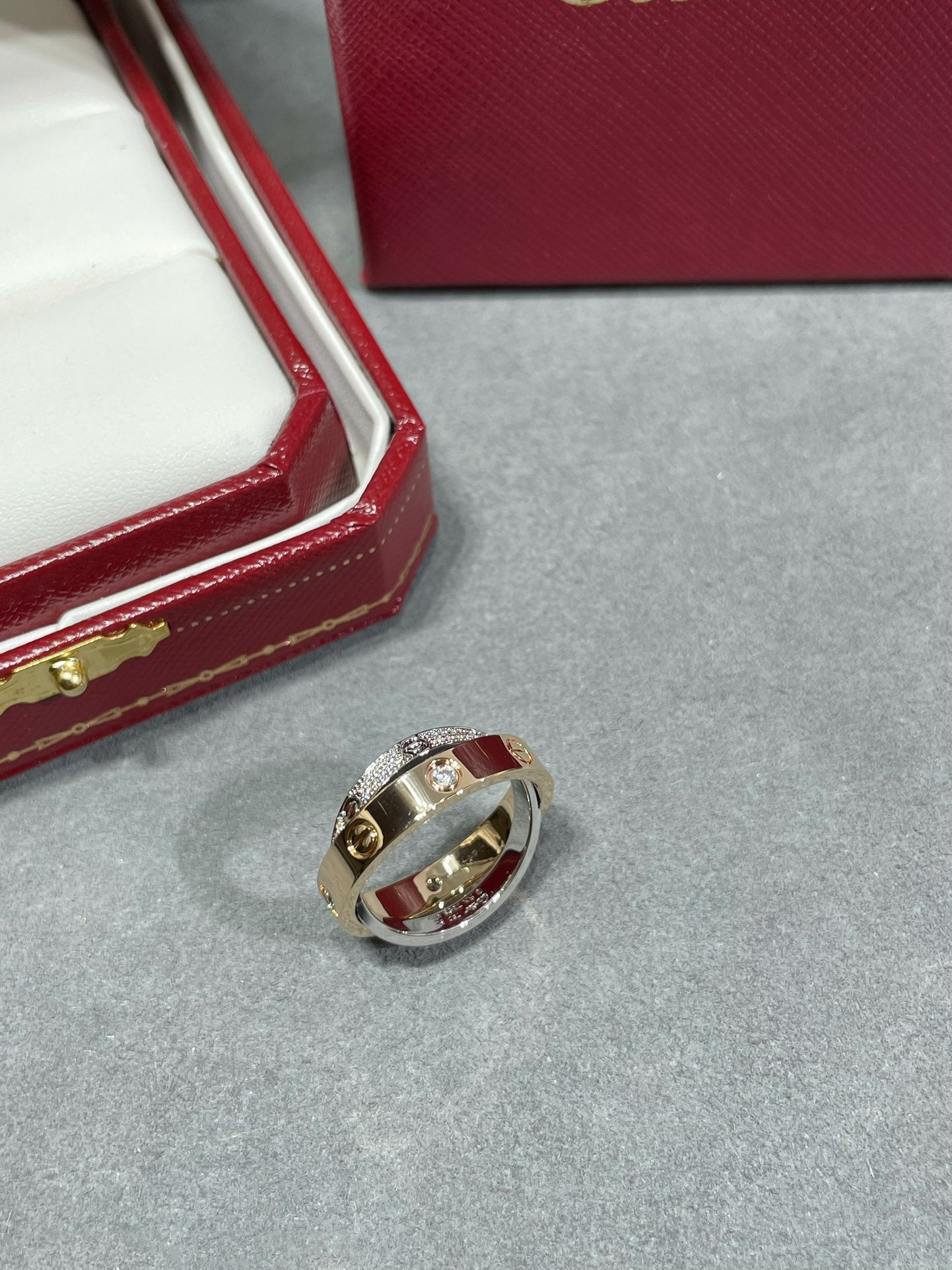 [Rosla]LOVE PINK GOLD SILVER DIAMOND DOUBLE RING