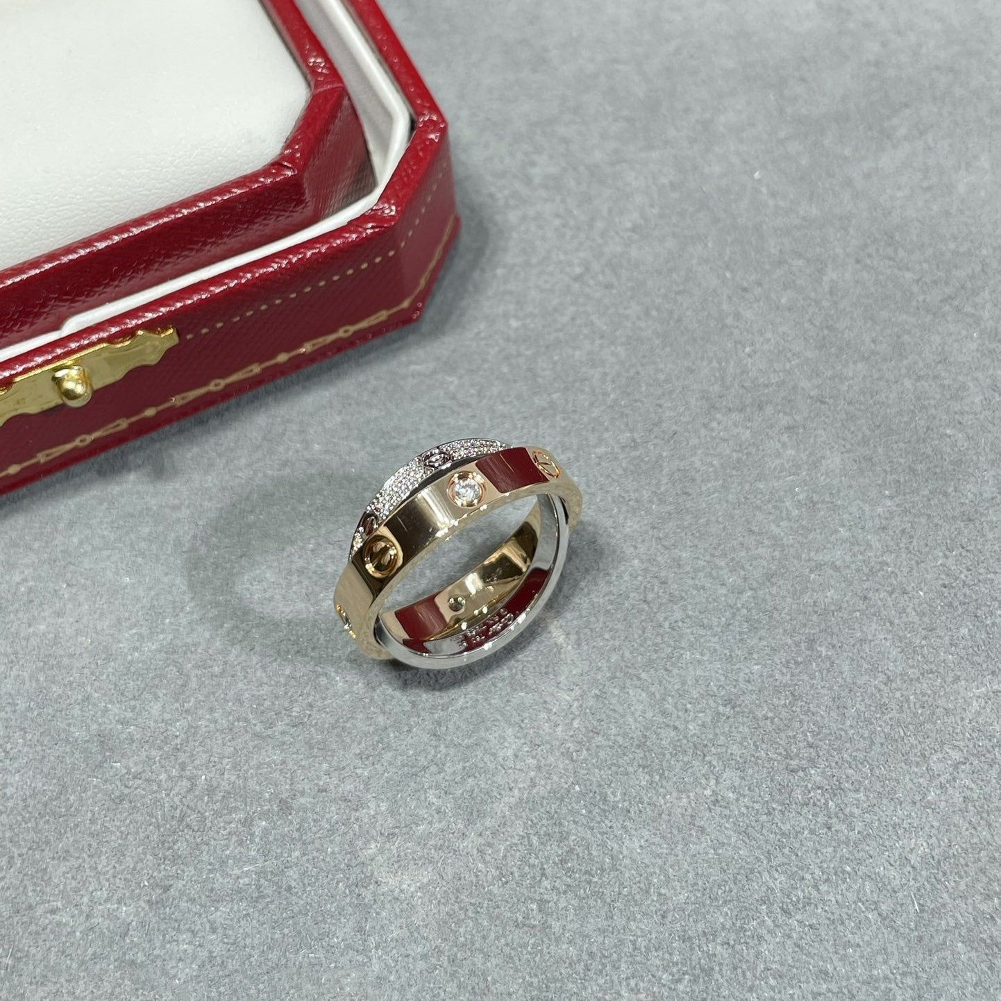 [Rosla]LOVE PINK GOLD SILVER DIAMOND DOUBLE RING