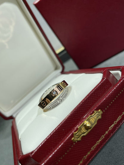 [Rosla]LOVE PINK GOLD SILVER DIAMOND DOUBLE RING