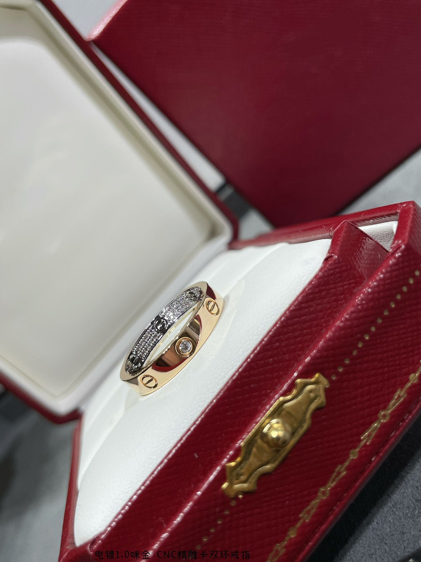 [Rosla]LOVE PINK GOLD SILVER DIAMOND DOUBLE RING