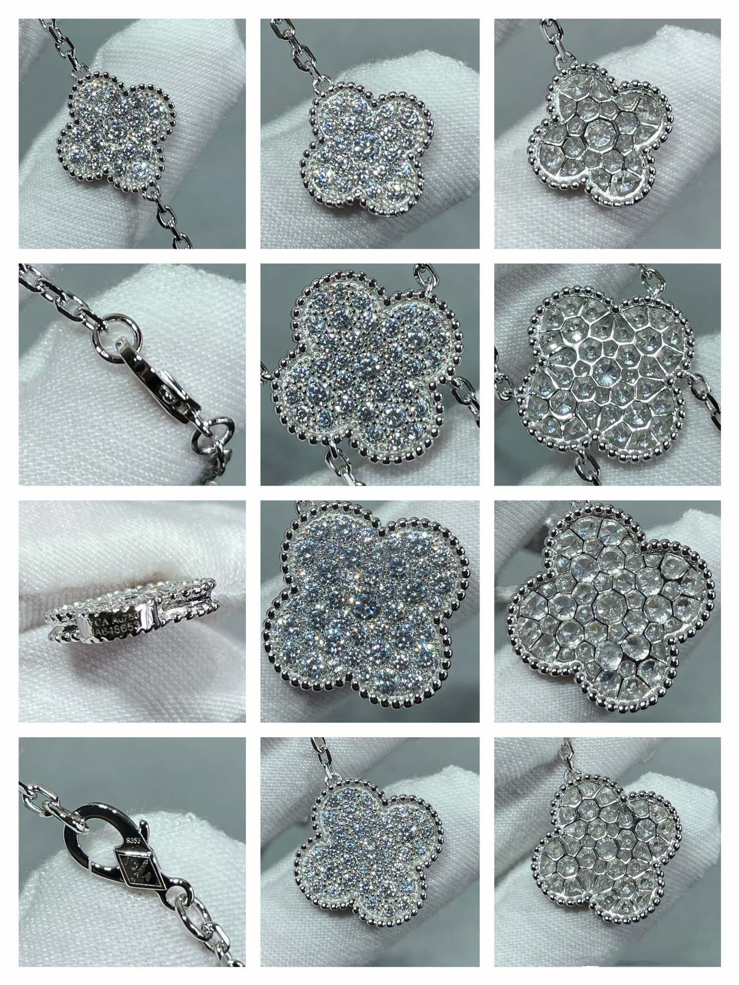 [Rosla]CLOVER 6 MOTIF DIAMOND PAVED NECKLACE