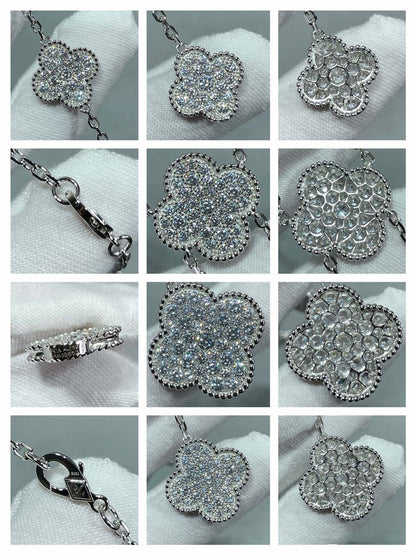 [Rosla]CLOVER 6 MOTIF DIAMOND PAVED NECKLACE