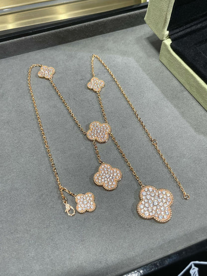 [Rosla]CLOVER 6 MOTIF DIAMOND PAVED NECKLACE