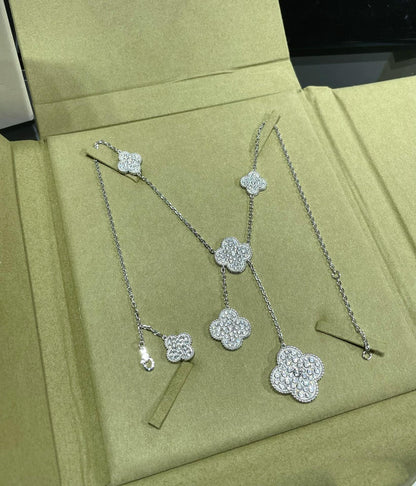 [Rosla]CLOVER 6 MOTIF DIAMOND PAVED NECKLACE