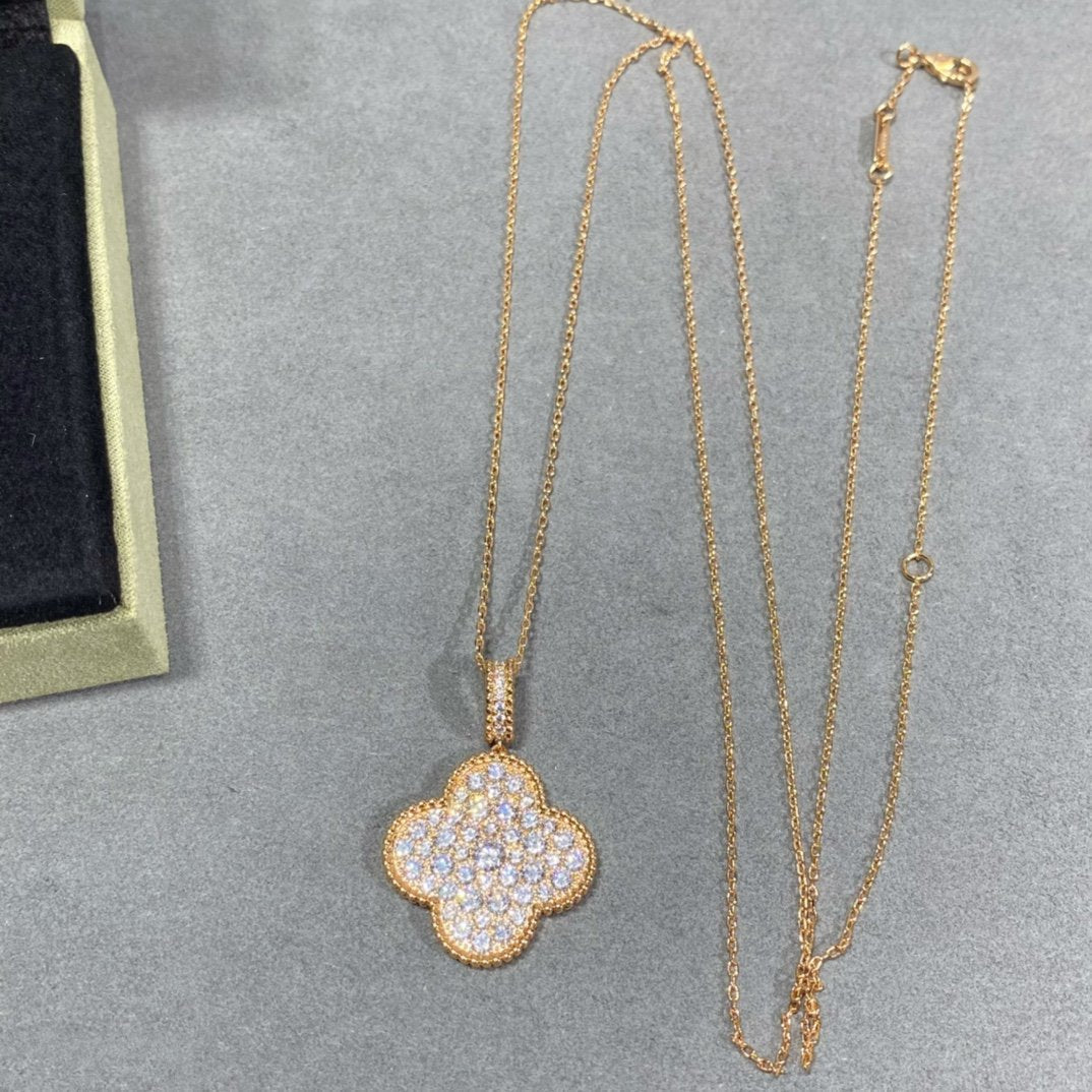 [Rosla]CLOVER 25MM LARGE PEDANT DIAMOND PAVED LONG NECKLACE