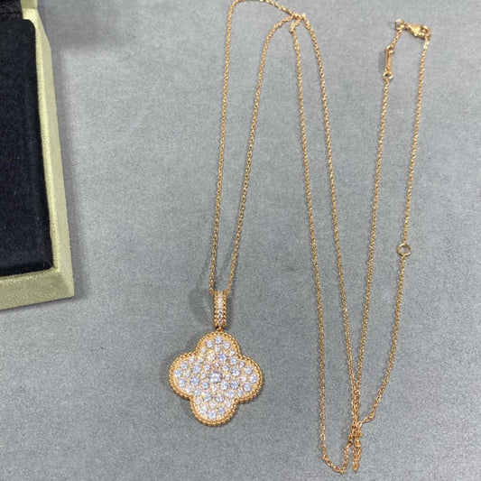 [Rosla]CLOVER 25MM LARGE PEDANT DIAMOND PAVED LONG NECKLACE