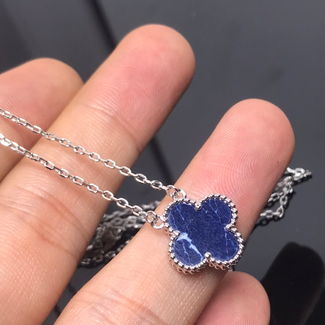 [Rosla]CLOVER PIETERSITE SILVER LONG NECKLACE