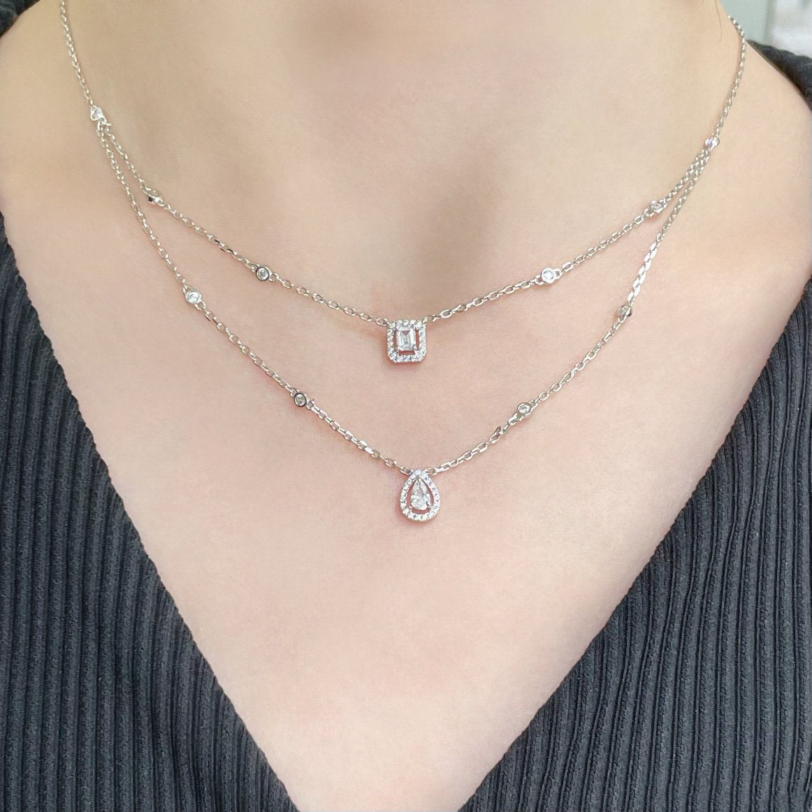 [Rosla]MY TWIN 2 ROW DIAMOND NECKLACE