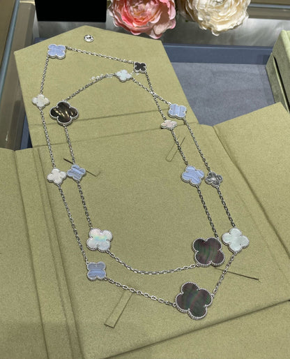 [Rosla]CLOVER 16 MOTIF CHALCEDONY MOP SILVER NECKLACE