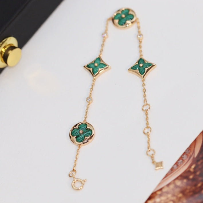[Rosla]STAR AND SUN 4 MOTIF PINK GOLD MALACHITE BRACELET