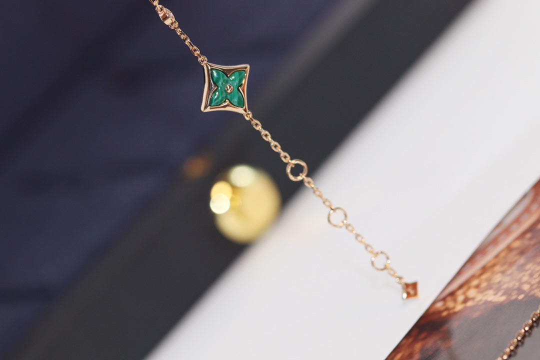 [Rosla]STAR AND SUN 4 MOTIF PINK GOLD MALACHITE BRACELET