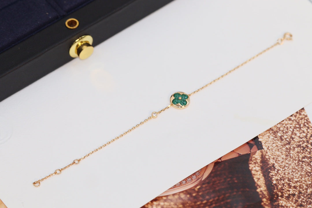 [Rosla]STAR AND SUN 4 MOTIF PINK GOLD MALACHITE BRACELET