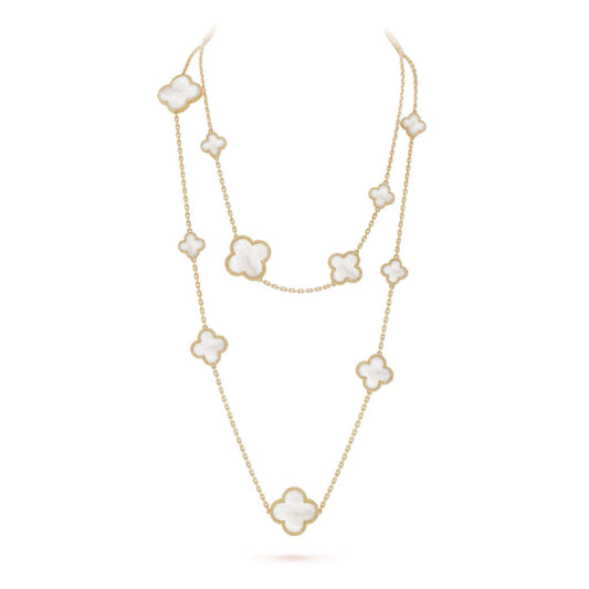 [Rosla]CLOVER 16 MOTIF WHITE MOP GOLD NECKLACE