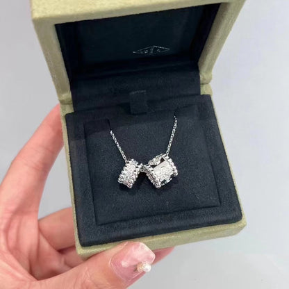 [Rosla]PERLEE DOUBLE PENDANT SILVER DIAMOND NECKLACE