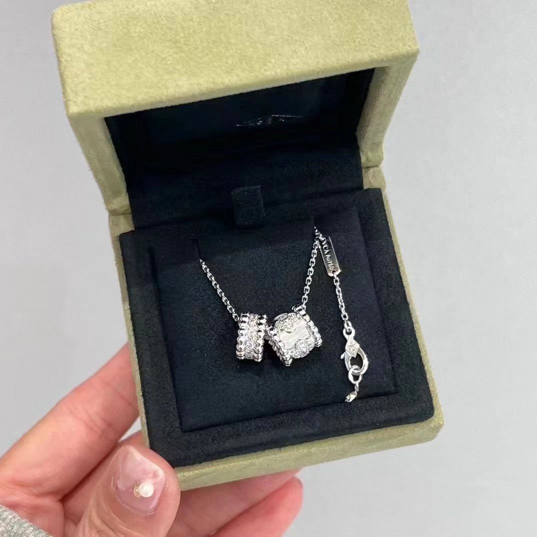 [Rosla]PERLEE DOUBLE PENDANT SILVER DIAMOND NECKLACE