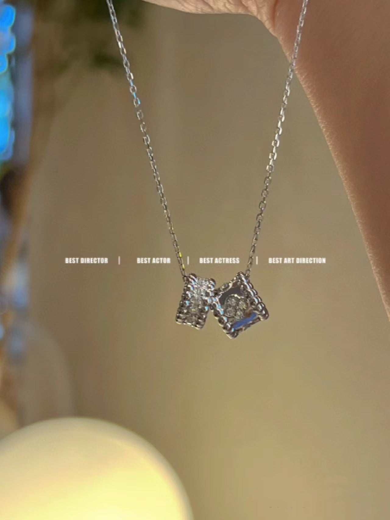[Rosla]PERLEE DOUBLE PENDANT SILVER DIAMOND NECKLACE