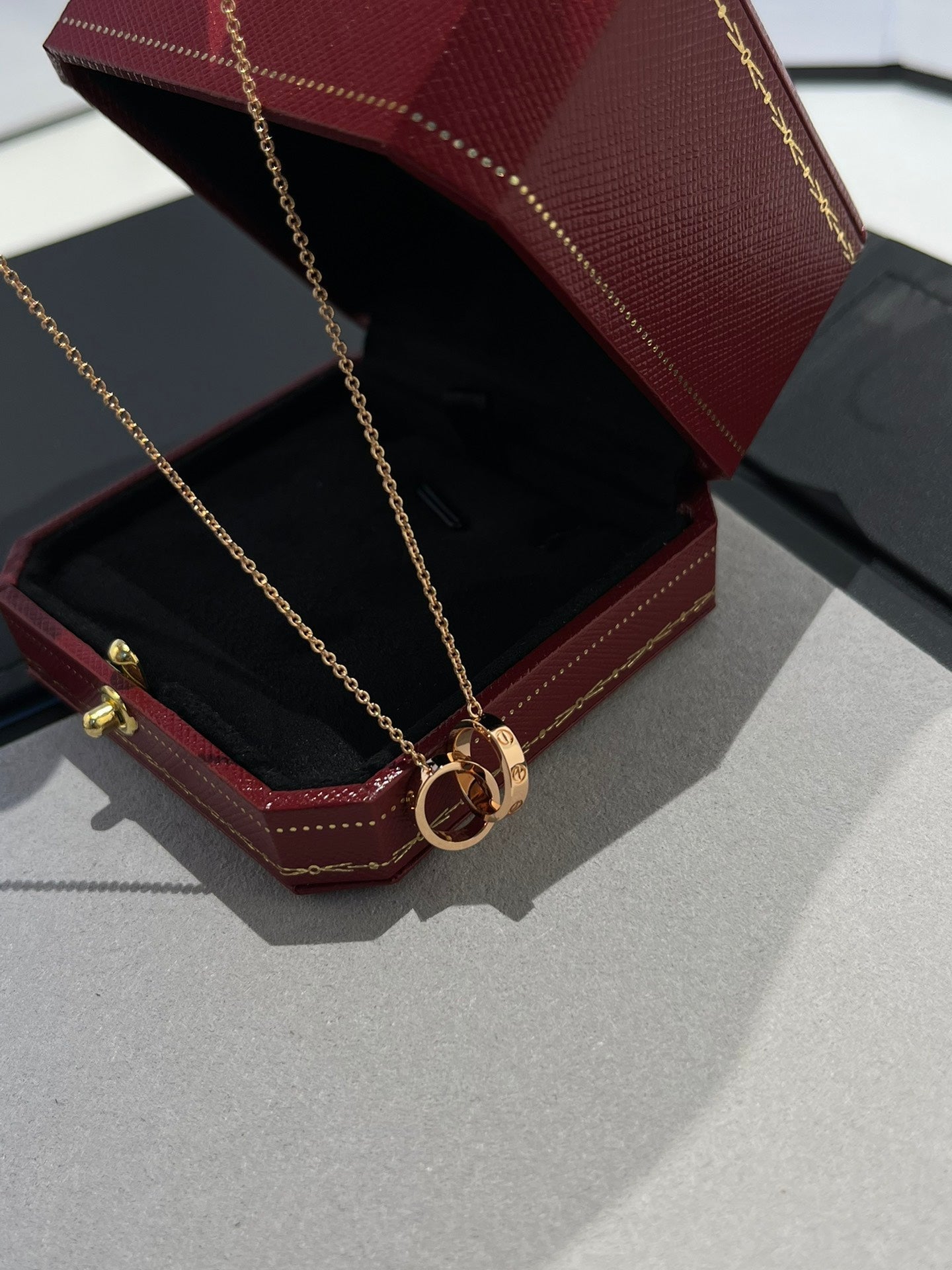 [Rosla]LOVE NECKLACE DOUBLE RING PINK GOLD