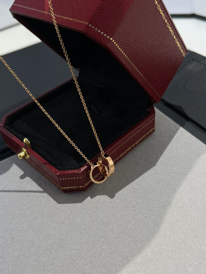 [Rosla]LOVE NECKLACE DOUBLE RING PINK GOLD