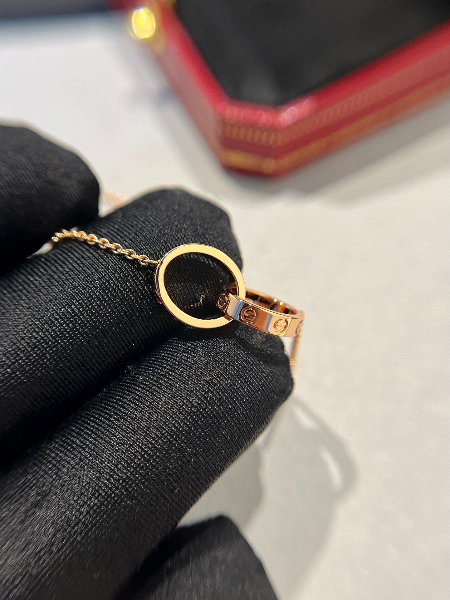 [Rosla]LOVE NECKLACE DOUBLE RING PINK GOLD