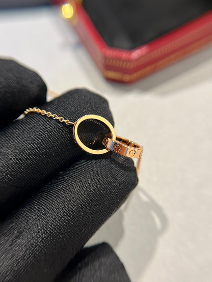 [Rosla]LOVE NECKLACE DOUBLE RING PINK GOLD