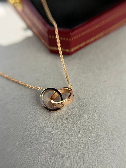 [Rosla]LOVE NECKLACE DOUBLE RING PINK GOLD