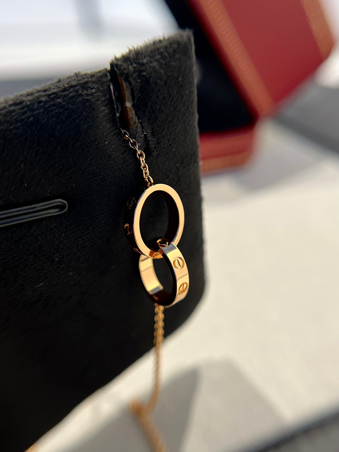 [Rosla]LOVE NECKLACE DOUBLE RING PINK GOLD