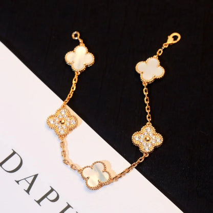 [Rosla]CLOVER WHITE PEARL MOP 5 MOTIF BRACELET COLLECTION