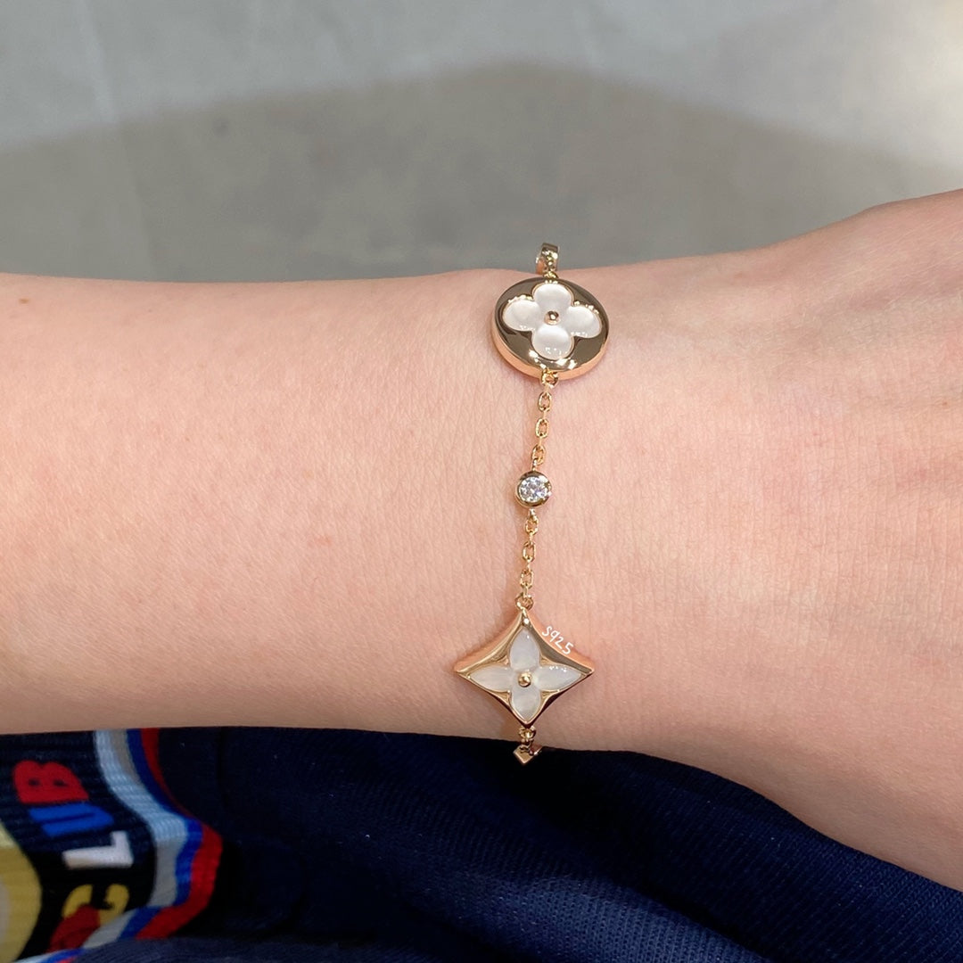 [Rosla]STAR AND SUN 4 MOTIF WHITE MOP PINK GOLD BRACELET