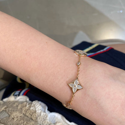 [Rosla]STAR AND SUN 4 MOTIF WHITE MOP PINK GOLD BRACELET