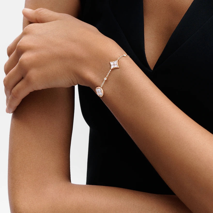 [Rosla]STAR AND SUN 4 MOTIF WHITE MOP PINK GOLD BRACELET