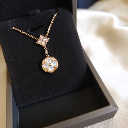 [Rosla]STAR AND SUN WHITE MOP 2 MOTIF PINK GOLD NECKLACE