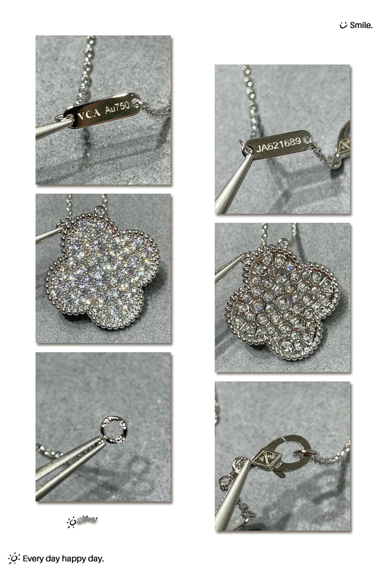 [Rosla]CLOVER 25MM LARGE PENDANT DIAMOND PAVED SILVER NECKLACE