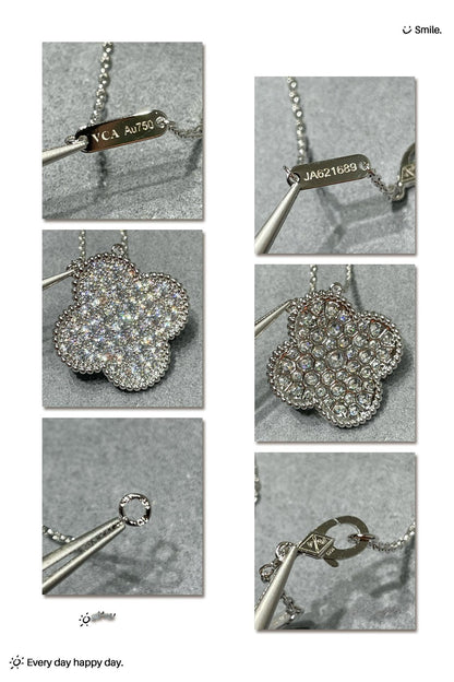 [Rosla]CLOVER 25MM LARGE PENDANT DIAMOND PAVED SILVER NECKLACE