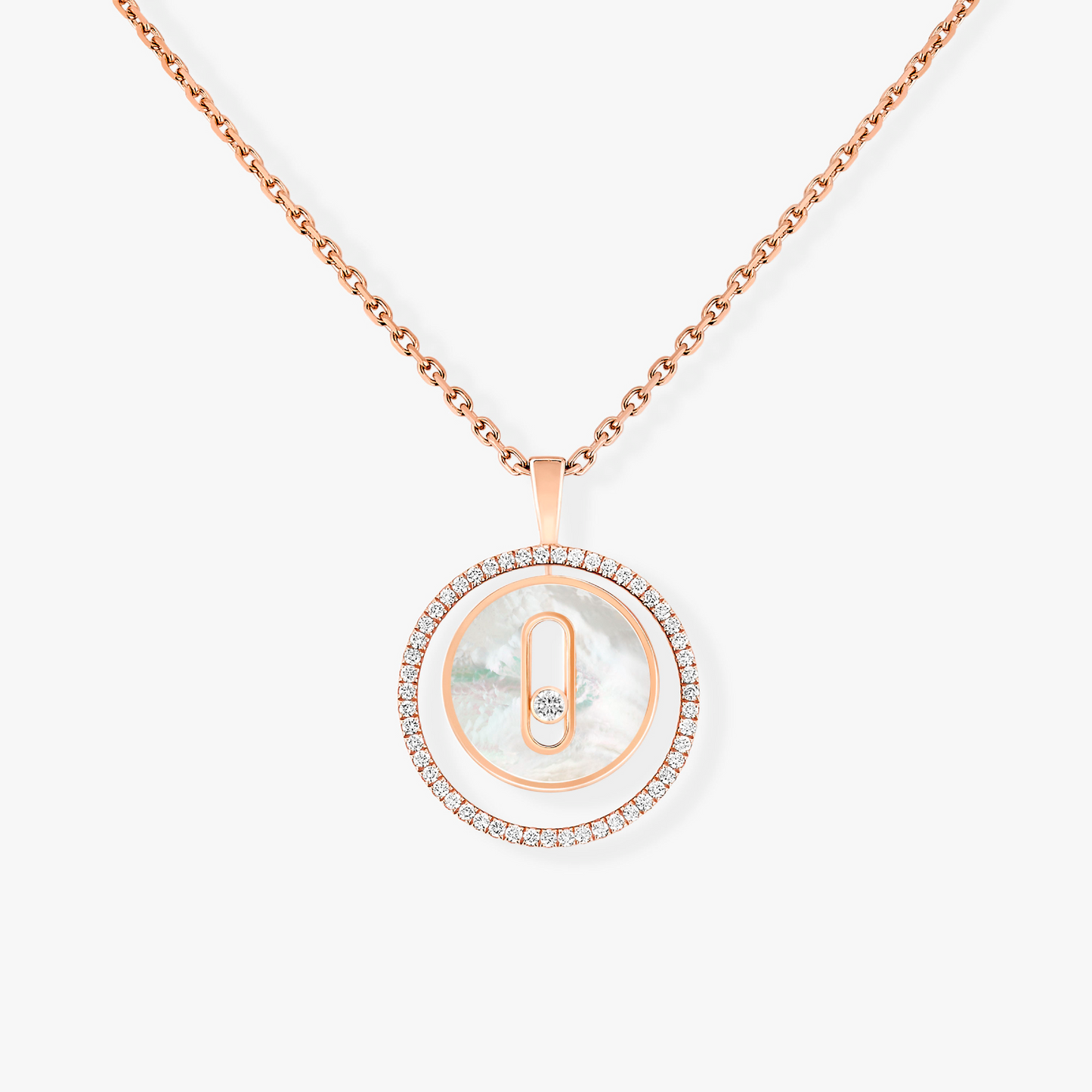 [Rosla]LUCKY MOVE 1 DIAMOND WHITE MOTHER OF PEARL PINK GOLD DIAMOND NECKLACE