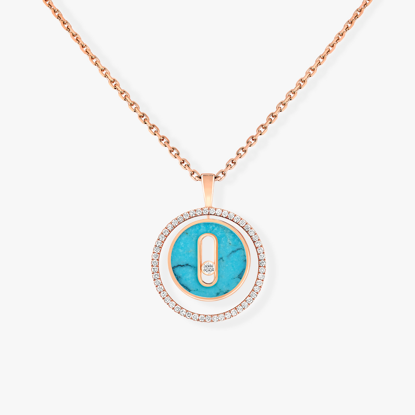 [Rosla]LUCKY MOVE 1 DIAMOND TURQUOISE PINK GOLD DIAMOND NECKLACE