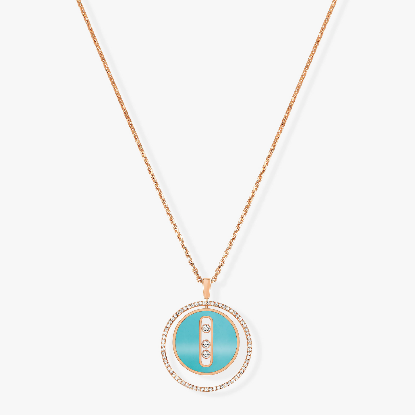 [Rosla]LUCKY MOVE 3 DIAMONDS TURQUOISE PINK GOLD DIAMOND NECKLACE
